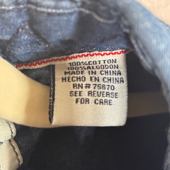 Thread Cloth Distressed Geometric Denim Shirt S Blue Jean Retro Pockets Western - Picture 4 of 9